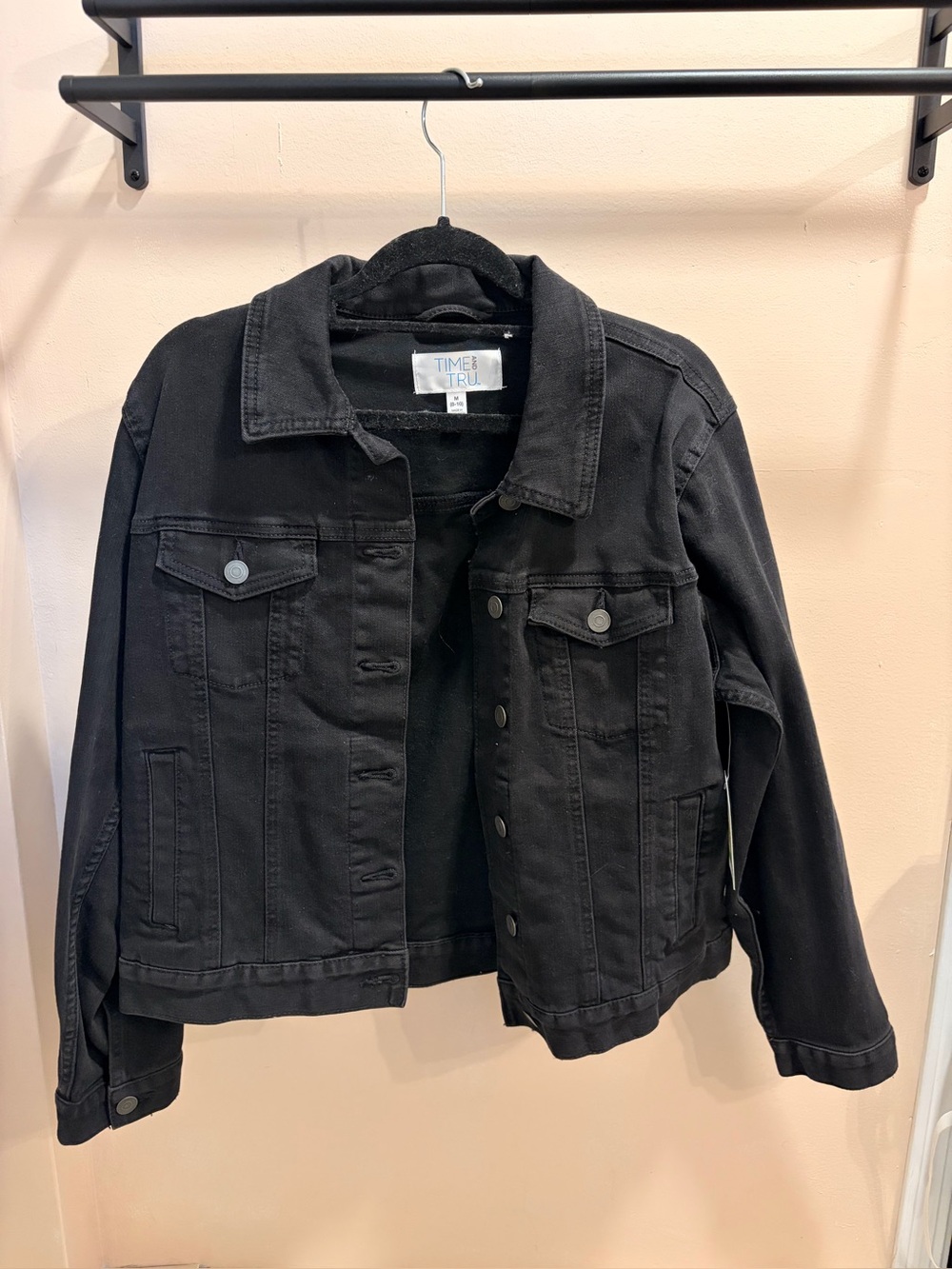 Time and Tru Black Women's Denim Jacket with Button Front